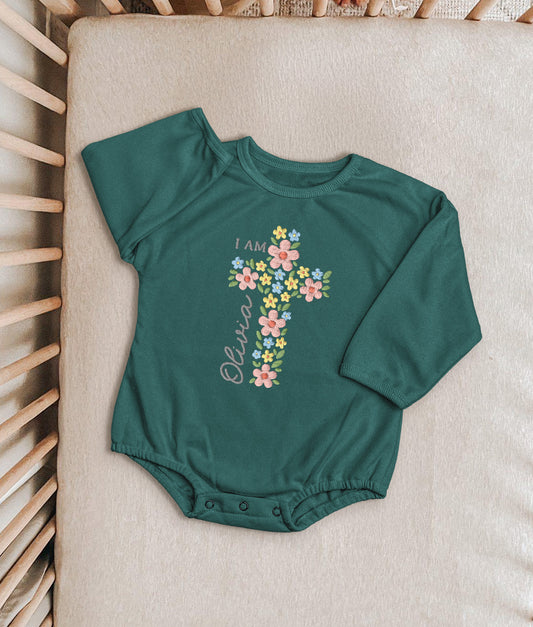 Personalized Baptism Baby Blanket – Custom Name Cross Embroidered Blanket – Floral Christening Gift for Girl