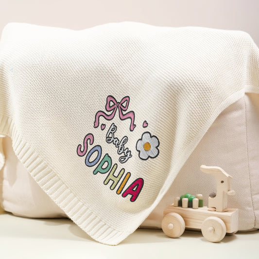 Personalized Baby Blanket with Embroidered Name – Custom Gift for Baby Sophia | Soft Knit with Colorful Design