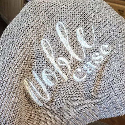 Personalized Baby Knit Blanket – Custom Name Embroidered Swaddle for Newborn Boy or Girl