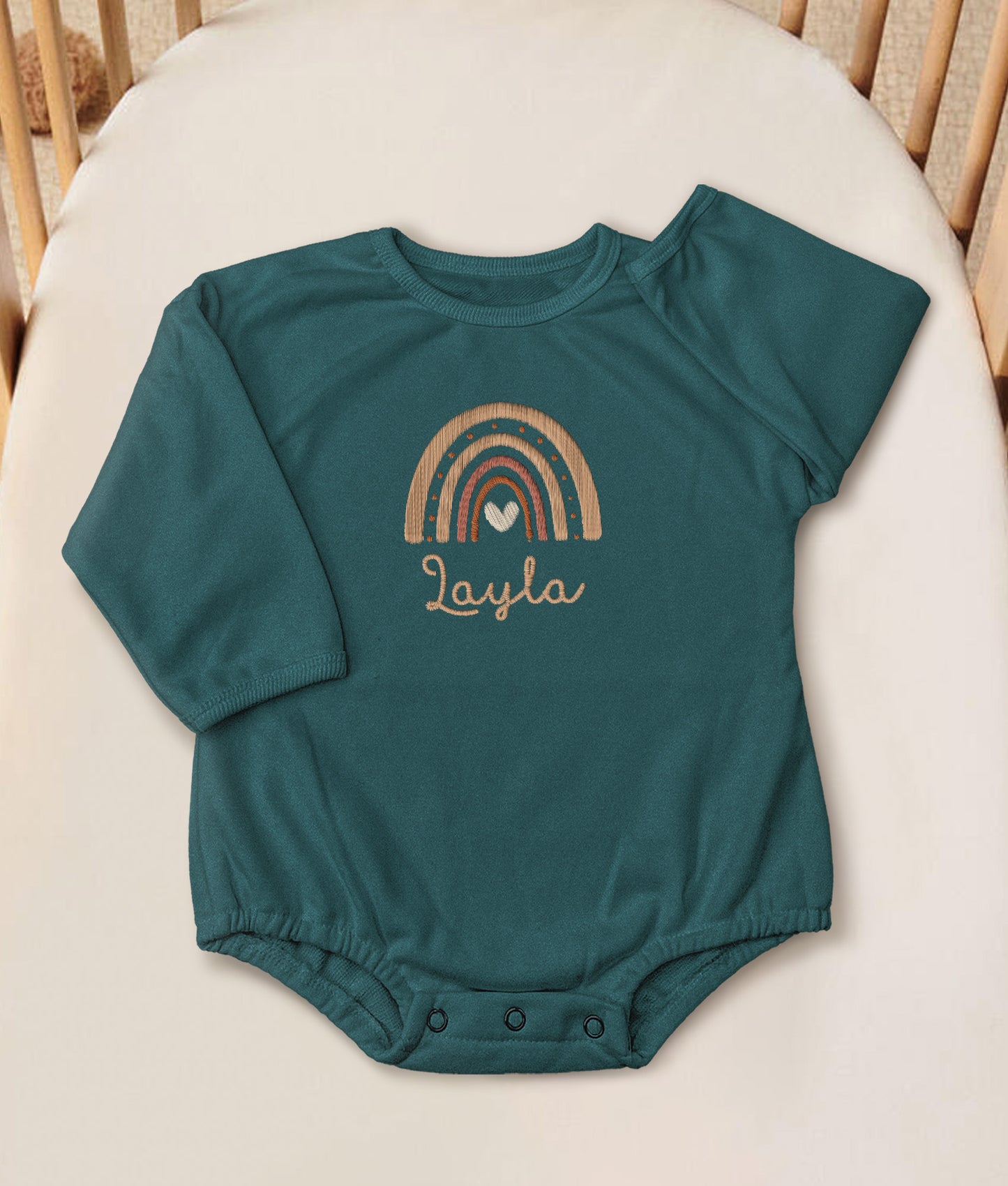 Boho Rainbow Personalized Baby Onesie – Custom Name Bodysuit – Soft Cotton Newborn Outfit for Girls