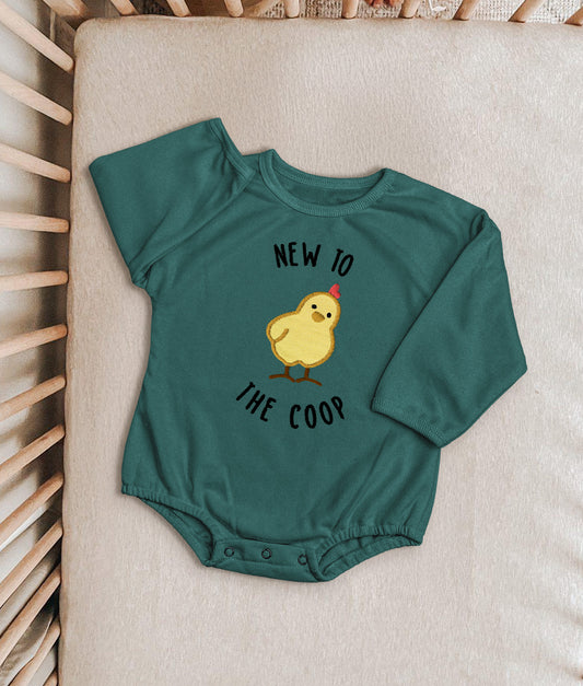 New to the Coop Baby Bodysuit – Funny Baby Chick Outfit – Embroidered Chicken Onesie for Farm Baby Shower Gift