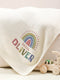 Personalized Baby Blanket with Rainbow and Name – Custom Gift for Baby Oliver | Soft Knit with Boho Design