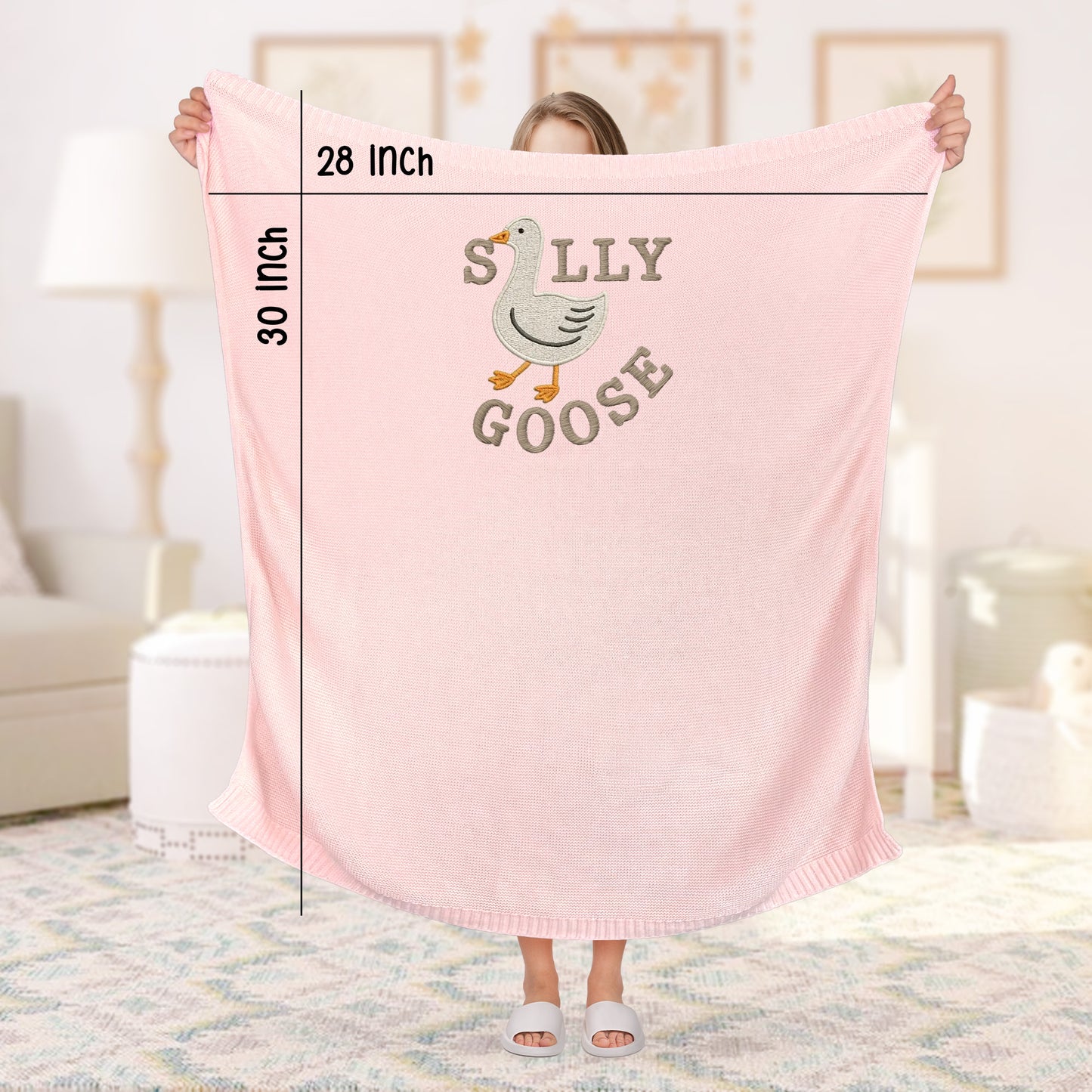 Baby Blanket with Silly Goose Embroidery –  Gift for Baby | Soft Knit with Fun Design