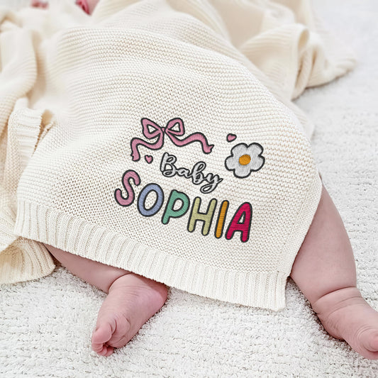 Personalized Baby Blanket with Embroidered Name – Custom Gift for Baby Sophia | Soft Knit with Colorful Design