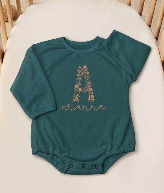 Floral Monogram Baby Onesie – Personalized Name Bodysuit – Custom Baby Gift for Newborn Girls