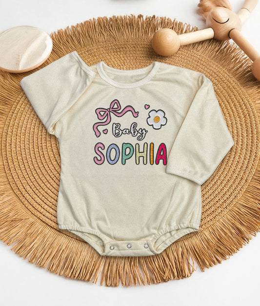 Custom Baby Name Bodysuit – Personalized Embroidered Baby Onesie – Long Sleeve Infant Romper Gift for Newborn Girl