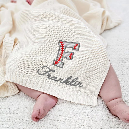 Personalized Baseball Initial Baby Blanket – Custom Name Blanket for Boys or Girls