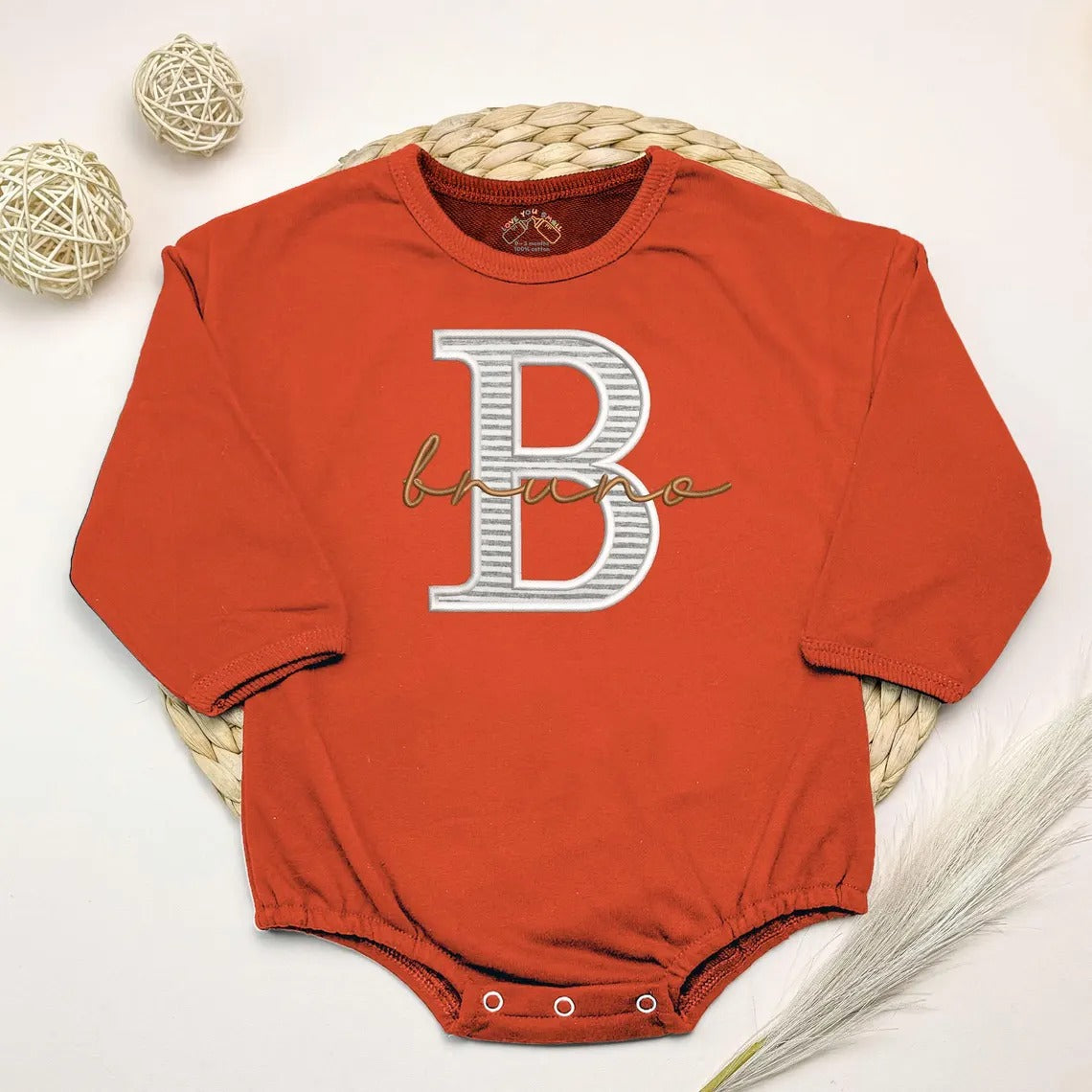 Custom Monogram Baby Onesie – Embroidered Baby Name Bodysuit with Big Initial – Personalized Infant Outfit for Boys