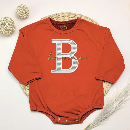 Custom Monogram Baby Onesie – Embroidered Baby Name Bodysuit with Big Initial – Personalized Infant Outfit for Boys