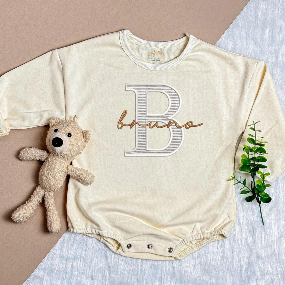 Custom Monogram Baby Onesie – Embroidered Baby Name Bodysuit with Big Initial – Personalized Infant Outfit for Boys