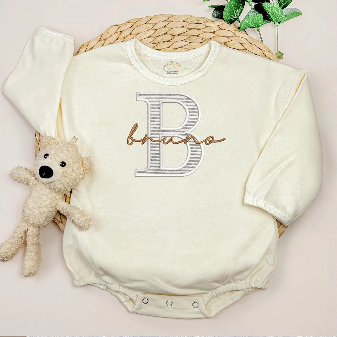 Custom Monogram Baby Onesie – Embroidered Baby Name Bodysuit with Big Initial – Personalized Infant Outfit for Boys