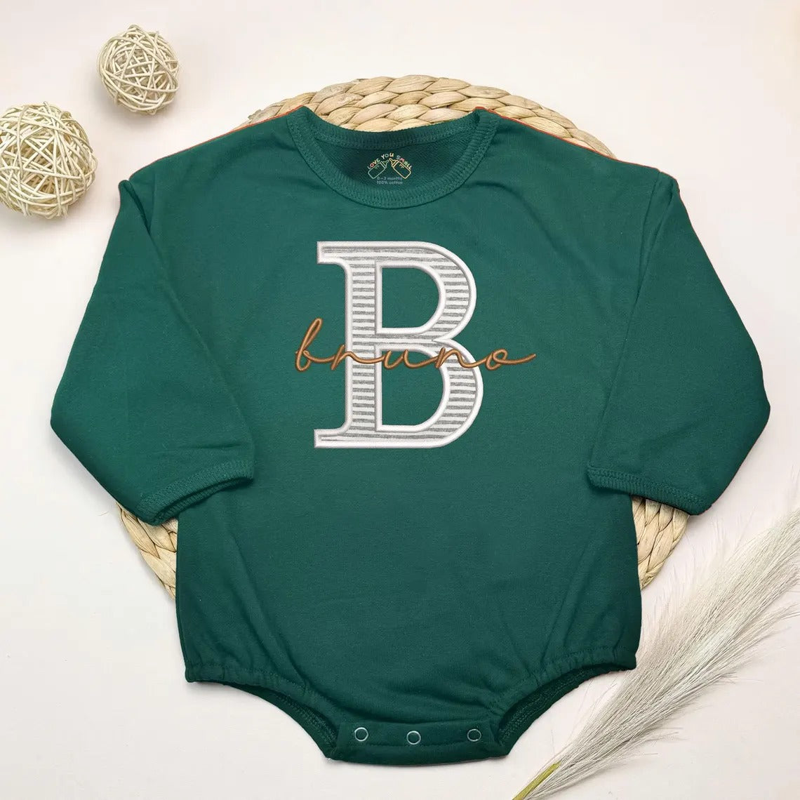Custom Monogram Baby Onesie – Embroidered Baby Name Bodysuit with Big Initial – Personalized Infant Outfit for Boys