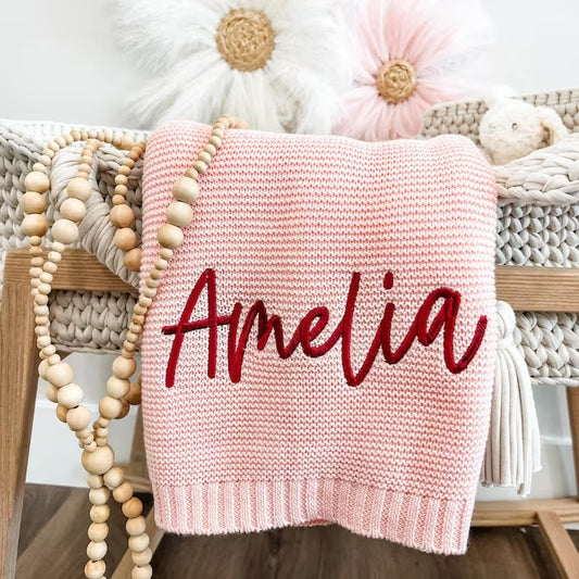 Personalized Baby Blanket – Custom Name Knit Blanket for Newborn, Neutral Baby Shower Gift
