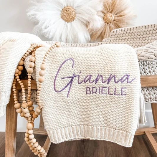 Personalized Baby Blanket with Name Embroidery – Custom Soft Knit Blanket for Baby Gianna | Elegant Newborn Gift