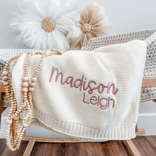 Personalized Baby Blanket with Name Embroidery – Custom Soft Knit Blanket for Baby Madison | Elegant and Stylish Newborn Gift