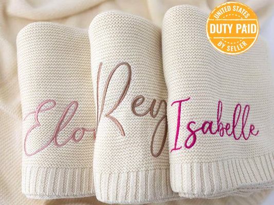 Personalized Baby Blanket with Embroidered Name – Custom Soft Knit Blanket for Boys and Girls | Elegant Gift for Newborns