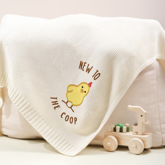 New to the Coop Baby Blanket – Baby Chick Blanket – Farm Animal Newborn Gift – Soft Knit Baby Shower Gift for Boys or Girls