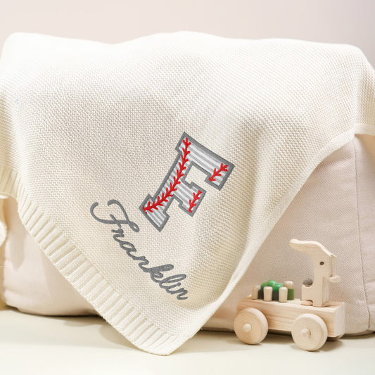 Personalized Baseball Initial Baby Blanket – Custom Name Blanket for Boys or Girls