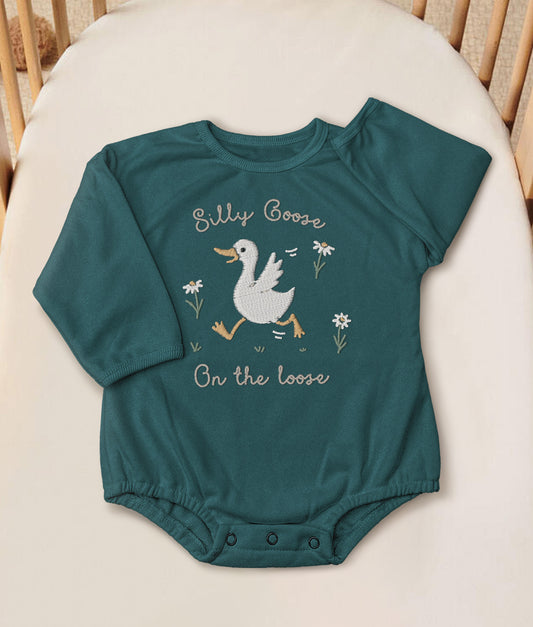 Silly Goose On The Loose Baby Onesie – Funny Embroidered Bodysuit – Cute Farm Animal Outfit for Infants and Toddlers